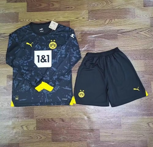 Adult Uniform Long Sleeve 2023-2024 BVB Away Black Soccer Jersey Shorts Borussia Dortmund Football Kits