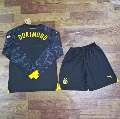 Adult Uniform Long Sleeve 2023-2024 BVB Away Black Soccer Jersey Shorts Borussia Dortmund Football Kits