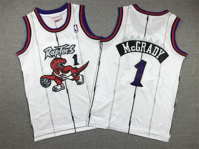 Mitchell&Ness 1998-99 Youth Shirt Kids Toronto Raptors 1 McGRADY White NBA Jersey Child Basketball Shirt