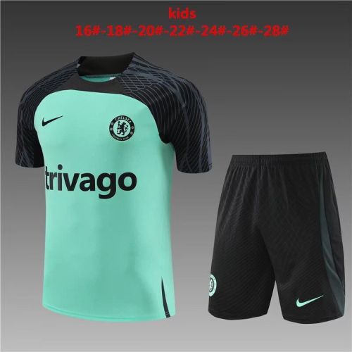 Youth Uniform 2023-2024 Chelsea Green/Black Soccer Training Jersey Shorts Kids Football Kits