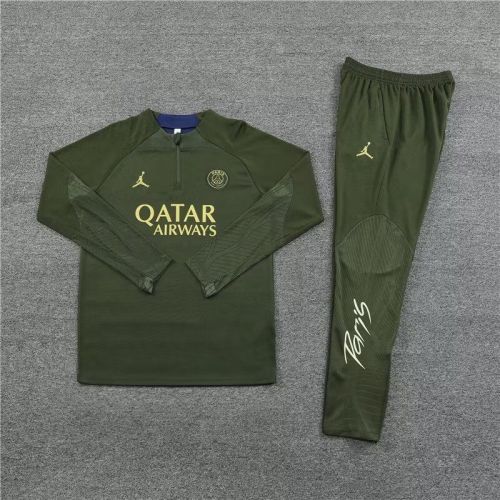 2023-2024 PSG Dark Green Soccer Training Sweater and Pants Paris Football Kit