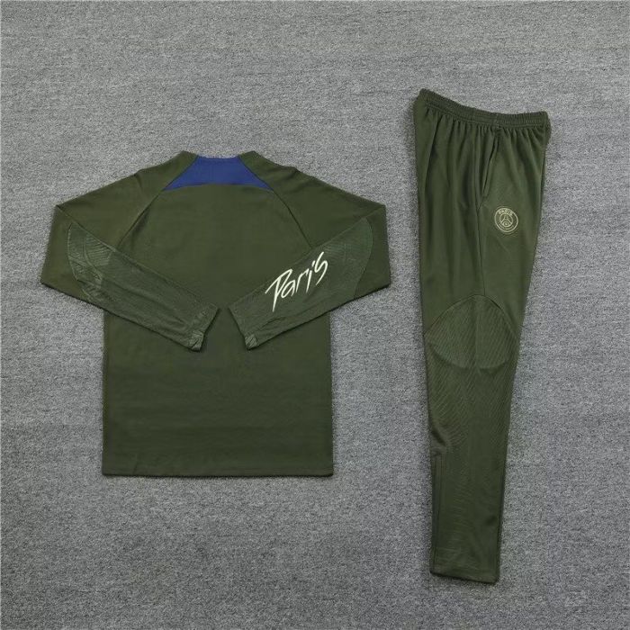 2023-2024 PSG Dark Green Soccer Training Sweater and Pants Paris Football Kit