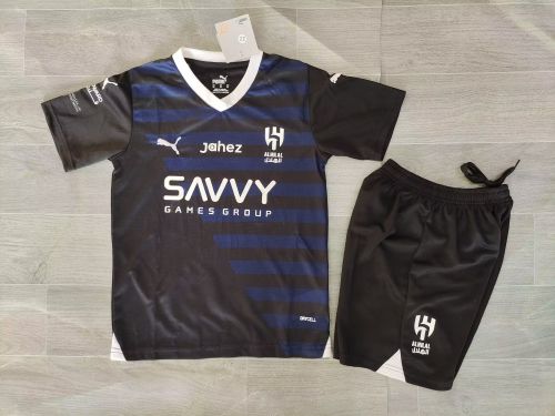 Youth Uniform Kids Kit 2023-2024 Al-Hilal Third Away Black Soccer Jersey Shorts Child Set