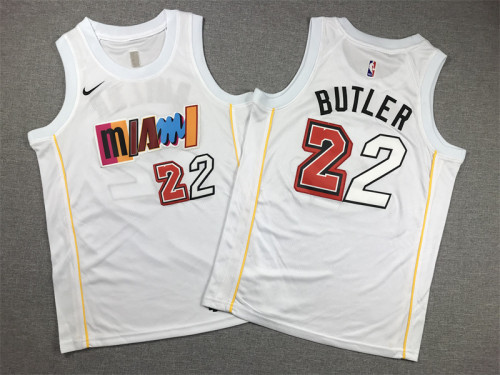 2022 City Edition Youth Miami Heat 22 BUTLER White NBA Jersey Kids Basketball Shirt