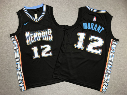 Youth 2023 City Edition Memphis Grizzlies 12 MORANT Black NBA Jersey Basketball Shirt