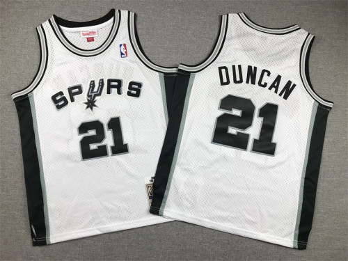 Youth Mitchell&Ness San Antonio Spurs 21 DUNCAN White NBA Jersey Kids Basketball Shirt