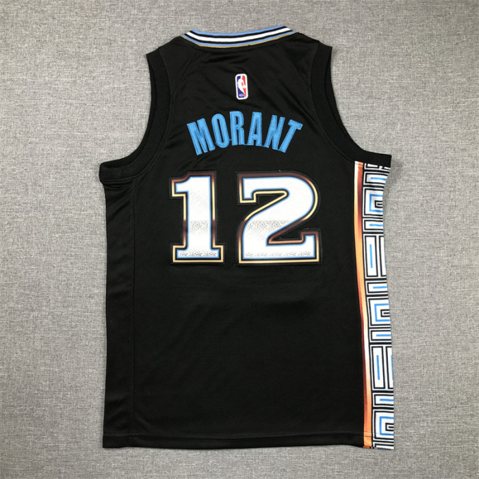 Youth 2023 City Edition Memphis Grizzlies 12 MORANT Black NBA Jersey Basketball Shirt