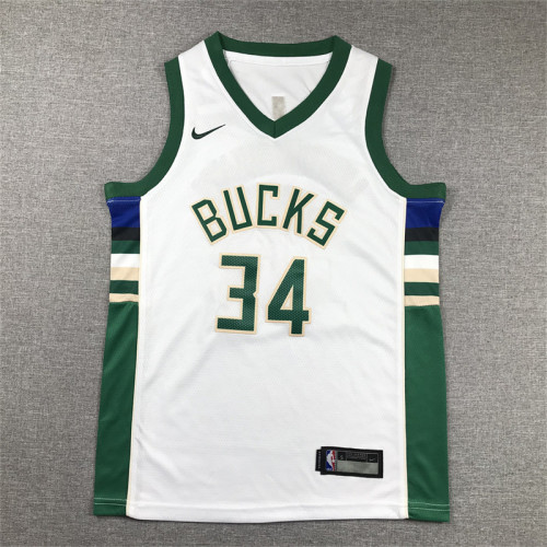 Youth Milwaukee Bucks 34 ANTETOKOUNMPO White NBA Jersey Basketball Shirt
