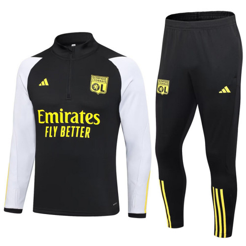 2023-2024 Lyon Black/White Soccer Training Sweater and Pants Football Kit