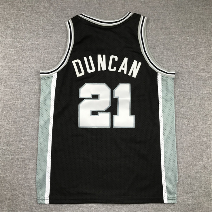 Youth Mitchell&Ness San Antonio Spurs 21 DUNCAN Black NBA Jersey Kids Basketball Shirt