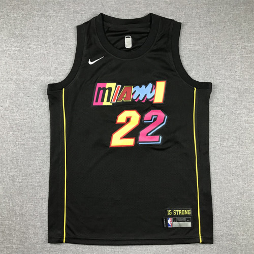 2022 City Edition Youth Miami Heat 22 BUTLER Black NBA Jersey Kids Basketball Shirt