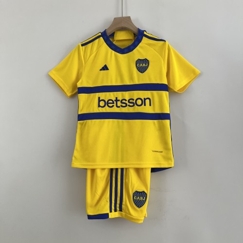 Youth Uniform Kids Kit 2023-2024 Boca Juniors Away Yellow Soccer Jersey Shorts