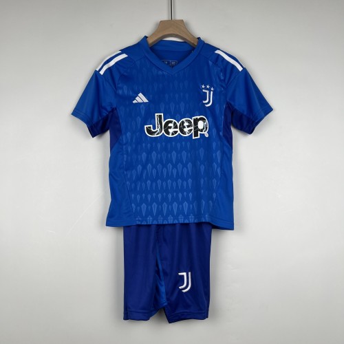 Youth Uniform Kids Kit 2023-2024 Juventus Blue Goalkeeper Soccer Jersey Shorts