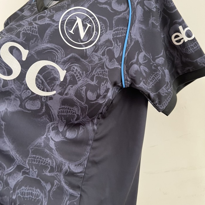 with Scudetto Patch Fan Version 2023-2024 Calcio Napoli Halloween Shirt Napoles Black Soccer Jersey