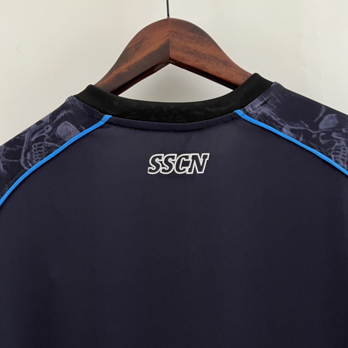 with Scudetto Patch Fan Version 2023-2024 Calcio Napoli Halloween Shirt Napoles Black Soccer Jersey