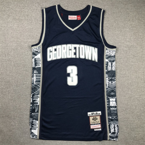 Mitchell&Ness 1995-1996 Georgetown Hoyas 3 IVERSON Dark Blue NBA Jersey Basketball Shirt