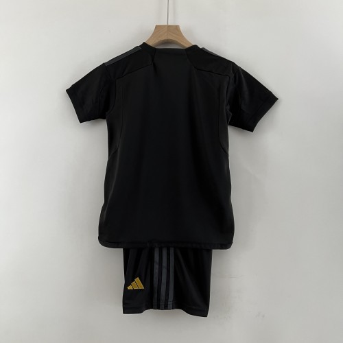Youth Uniform Real Camisetas de Futbol Kids Kit 2023-2024 Real Madrid Third Away Black Soccer Jersey Shorts Child Set
