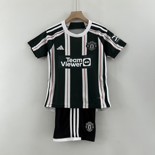Youth Uniform Man United Kids Kit 2023-2024 Manchester United Away Green Soccer Jersey Shorts