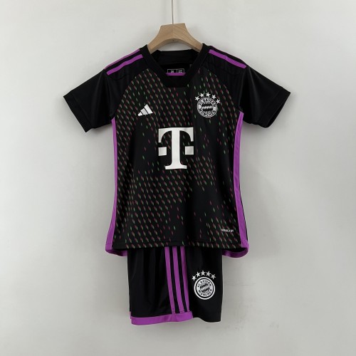 Youth Uniform Kids Kit 2023-2024 Bayern Munich Away Black Soccer Jersey Shorts