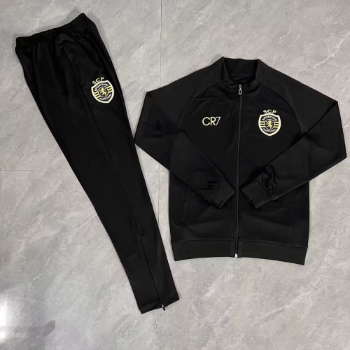 2023-2024 Sporting Lisbon Soccer Jacket Pants Black Football Tracksuit