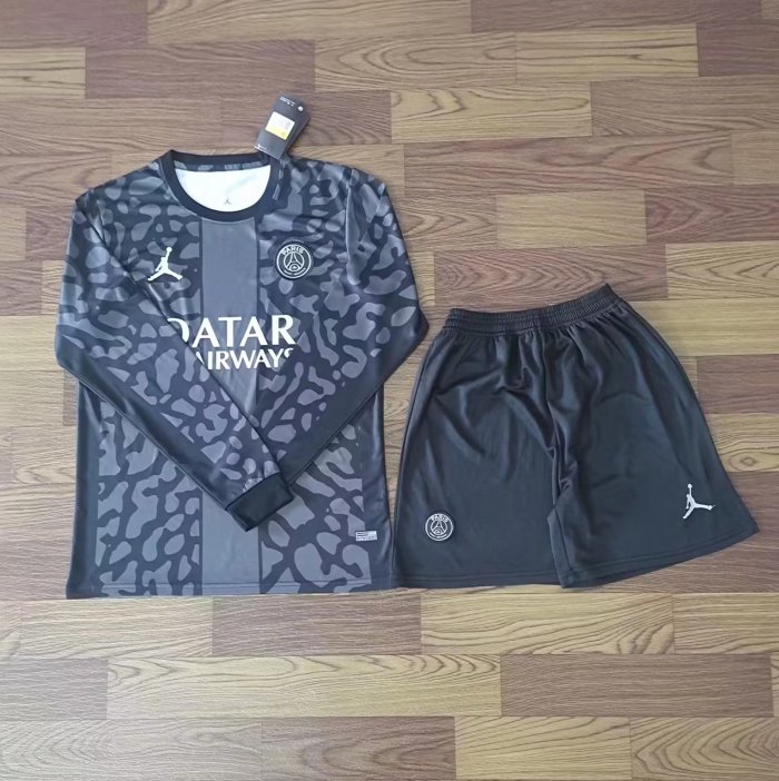 Adult Uniform Long Sleeve Maillot PSG 2023-2024 Paris Saint-Germain Third Away Black Soccer Jersey Shorts