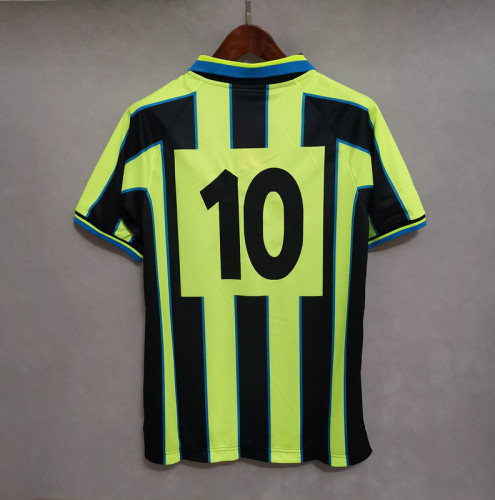 Retro Jersey 1998-1999 Manchester City 10 Away Blue/Green Soccer Jersey Vintage Football Shirt