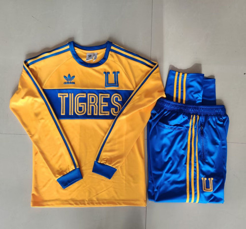 2023-2024 Tigres Yellow Retro Model Soccer Training Sweater and Pants Football Kit