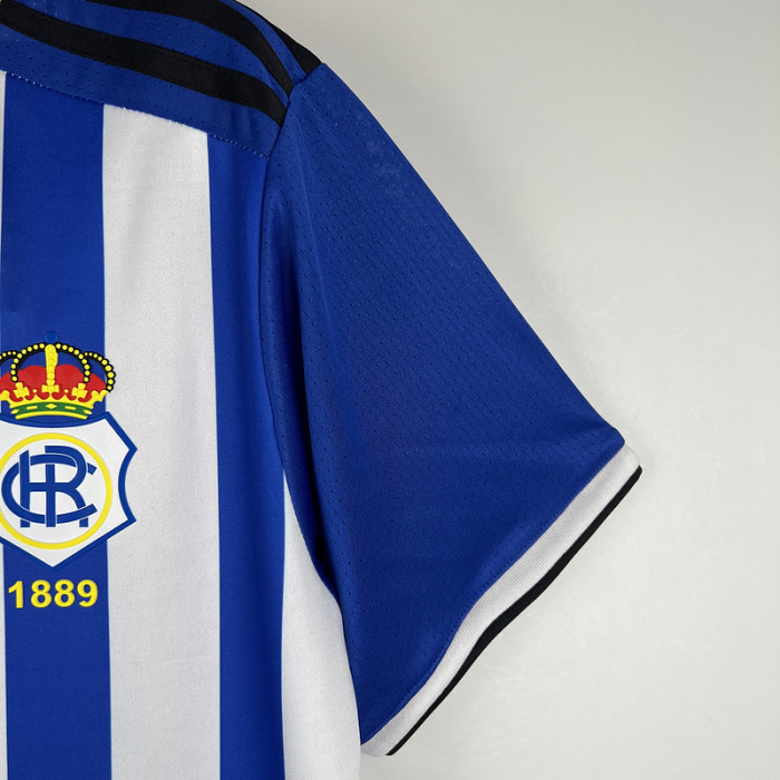 without Sponor Logo Fan Version 2023-2024 Recreativo de Huelva Home Soccer Jersey