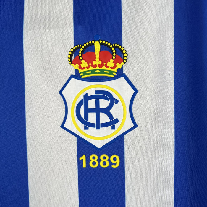 without Sponor Logo Fan Version 2023-2024 Recreativo de Huelva Home Soccer Jersey