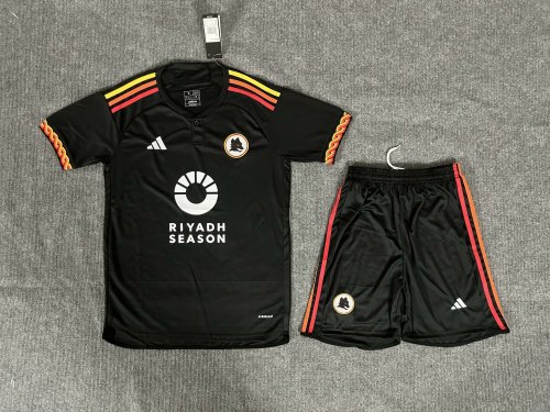 with Riyadh Season Adult Uniform 2023-2024 As Roma Third Away Black Soccer Jersey Shorts