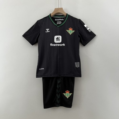Youth Uniform Kids Kit 2023-2024 Real Betis Third Away Black Soccer Jersey Shorts Child Football Sets