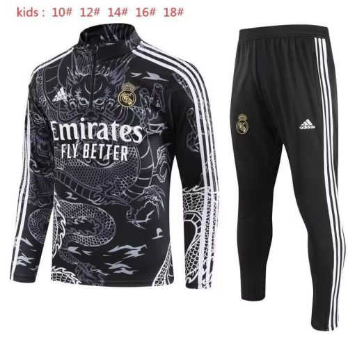 Youth Kids 2023-2024 Real Madrid Black Dragon Soccer Training Sweater and Pants