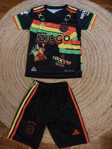 Youth Uniform Kids Kit 2023-2024 Ajax Bob Marley Version Soccer Jersey Shorts