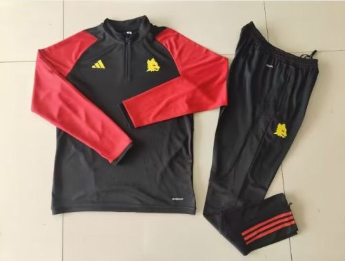 2023-2024 As Roma Black/Red Soccer Training Sweater and Pants Football Kit