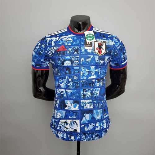 Player Version Retro Jersey 2021 Japan Commemorative Edition Blue Soccer Jersey Cartoon Vintage Football Shirt