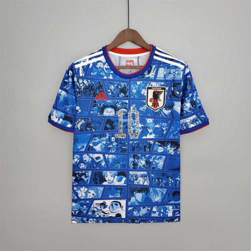 with Cartoon Number Retro Jersey 2021 Japan TSUBASA 10 Commemorative Edition Blue Soccer Jersey Cartoon Vintage Football Shirt
