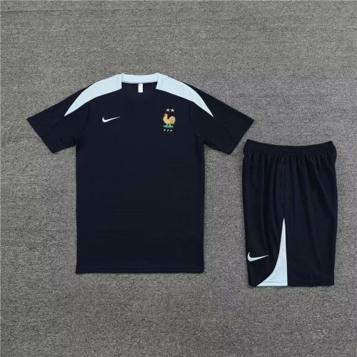 2023-2024 France Dark Blue Soccer Training Sweater and Pants Football Kit