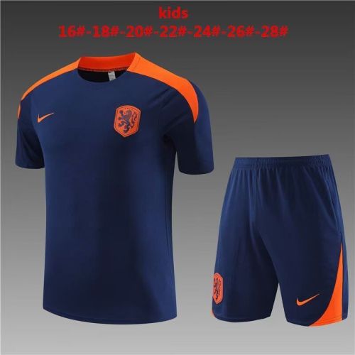 Youth Kids 2023-2024 Netherlands Dark Blue Soccer Training Sweater and Pants