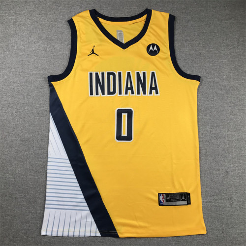 Indiana Pacers 0 HALIBURTON Yellow NBA Shirt Basketball Jersey