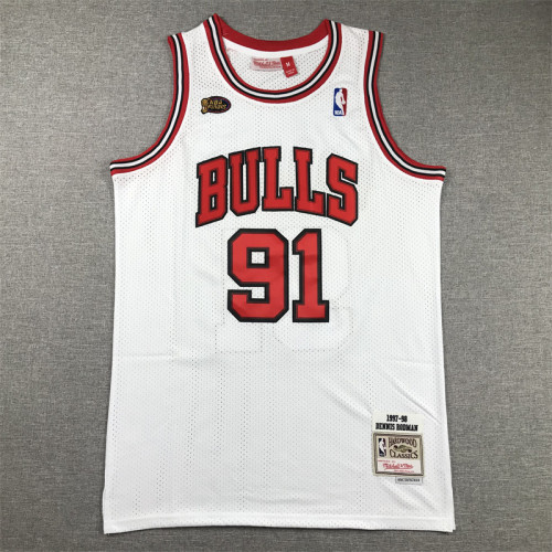 Mitchell&ness 1997-98 Chicago Bulls White Basketball Shirt 91 RODMAN Final Match NBA Jersey