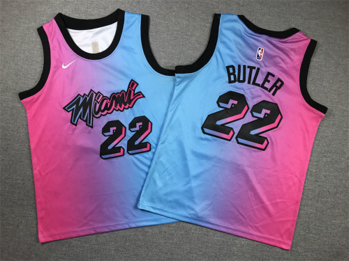 City Edition Youth Miami Heat 22 BUTLER Pink/Blue NBA Jersey Kids Basketball Shirt