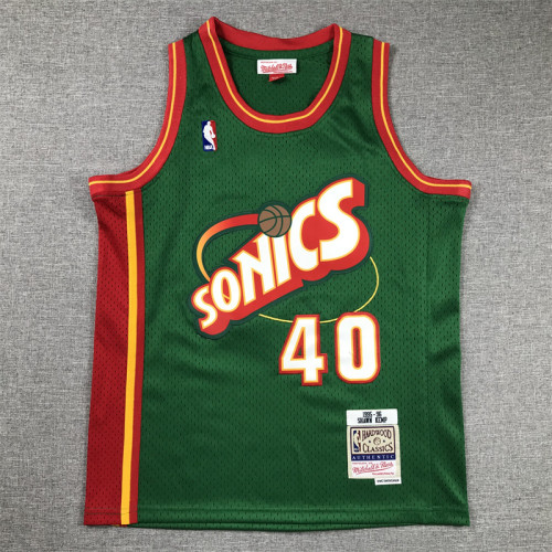 Youth Mitchell&ness 1995-96 Oklahoma City Thunder 40 KEMP Green NBA Jersey Child Seattle SuperSonics Basketball Shirt