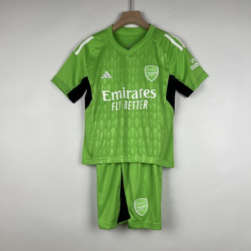 Youth Uniform Kids Kit 2023-2024 Arsenal Green Goalkeeper Soccer Jersey Shorts