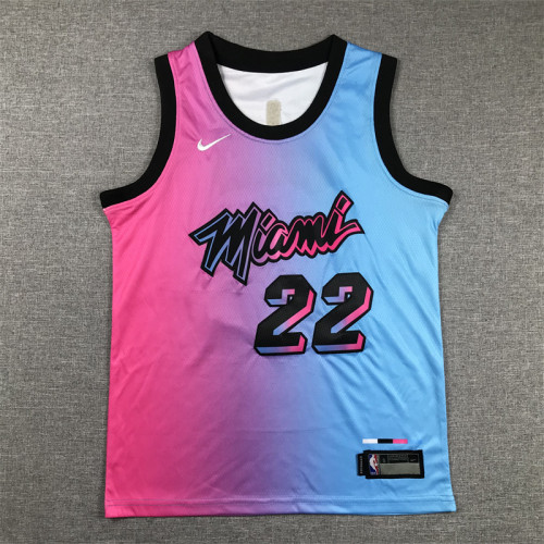 City Edition Youth Miami Heat 22 BUTLER Pink/Blue NBA Jersey Kids Basketball Shirt