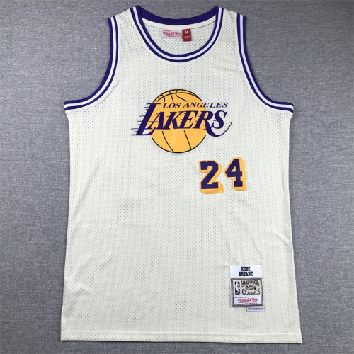 Mitchell&ness Los Angeles Lakers 24 Kobe Bryant Basketball Shirt Cream White NBA Jersey