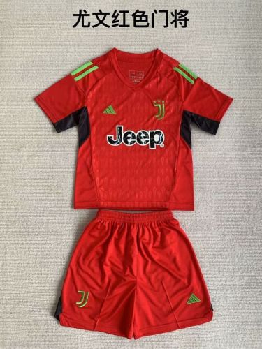 Adult Uniform 2023-2024 Juventus Red Goalkeeper Soccer Jersey Shorts