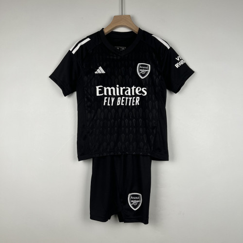 Youth Uniform Kids Kit 2023-2024 Arsenal Black Goalkeeper Soccer Jersey Shorts