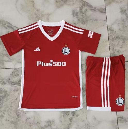 Youth Uniform Kids Kit 2023-2024 Legia Warsaw Third Away Red Soccer Jersey Shorts Child Football Set