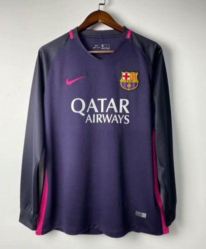 Long Sleeve Retro Camisetas de Futbol 2016-2017 Barcelona Away Purple Soccer Jersey