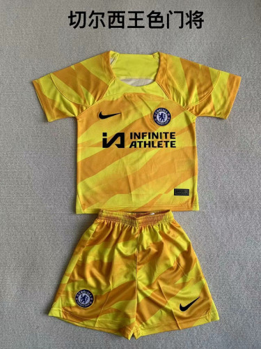 Youth Uniform Kids Kit 2023-2024 Chelsea Yellow Goalkeeper Soccer Jersey Shorts